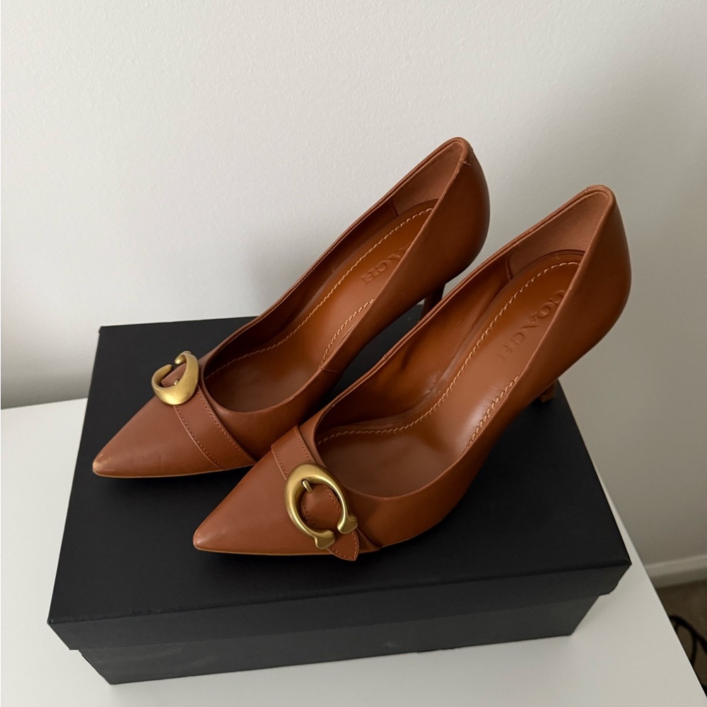 Coach Brown Leather Women's Shoes with Gold Accent